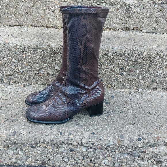 Y2K Bleil Faux Snakeskin sock Boots Mid-Calf Size UK 8/10 US - Picture 5 of 13